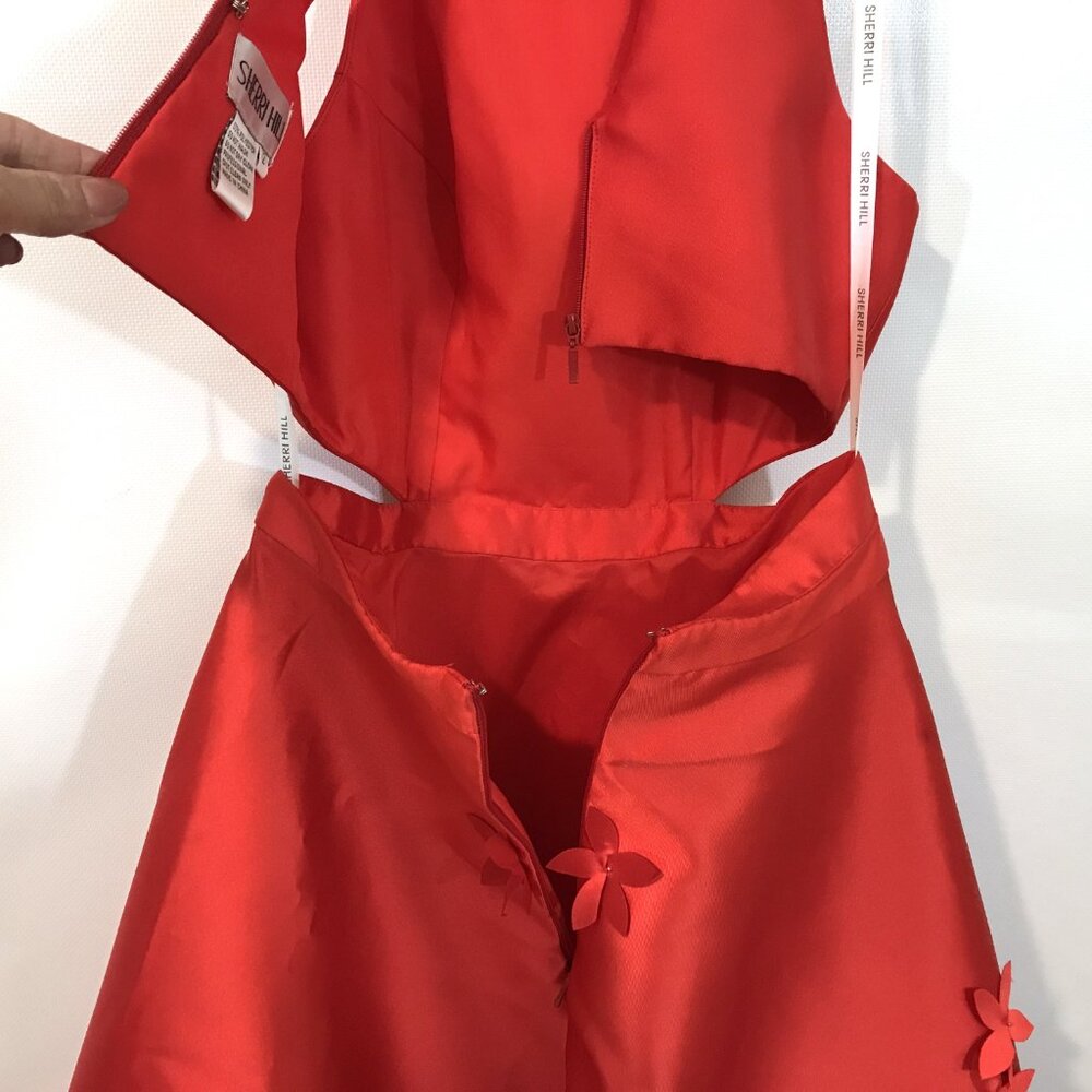 SHERRI HILL Formal Dress Sleeveless A-Line Gown Flower Petal Appliques Red Sz  2 - Picture 8 of 14
